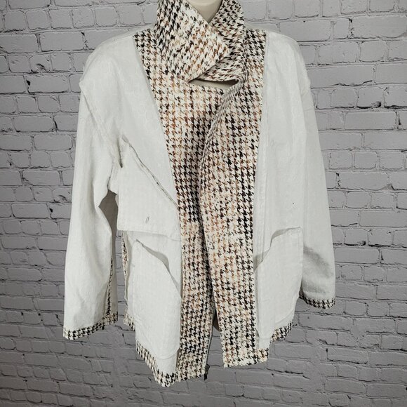 Chico's Brown Metallic Houndstooth Lightweight Full Zip Moto Jacket Size 3 US 16 - Picture 4 of 15